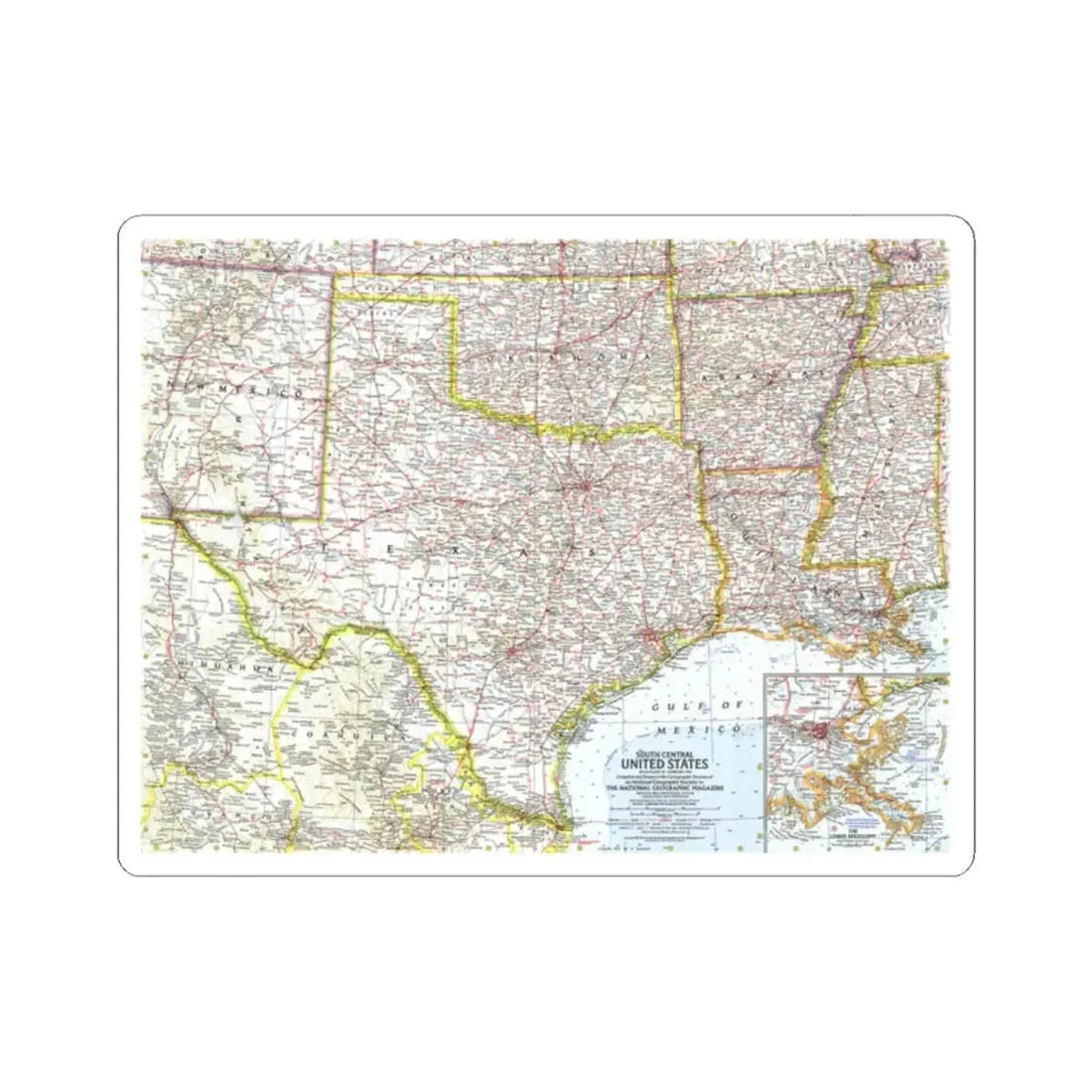 USA - South Central (1961) (Map) STICKER Vinyl Kiss-Cut Decal 2 Inch White - The Sticker Space