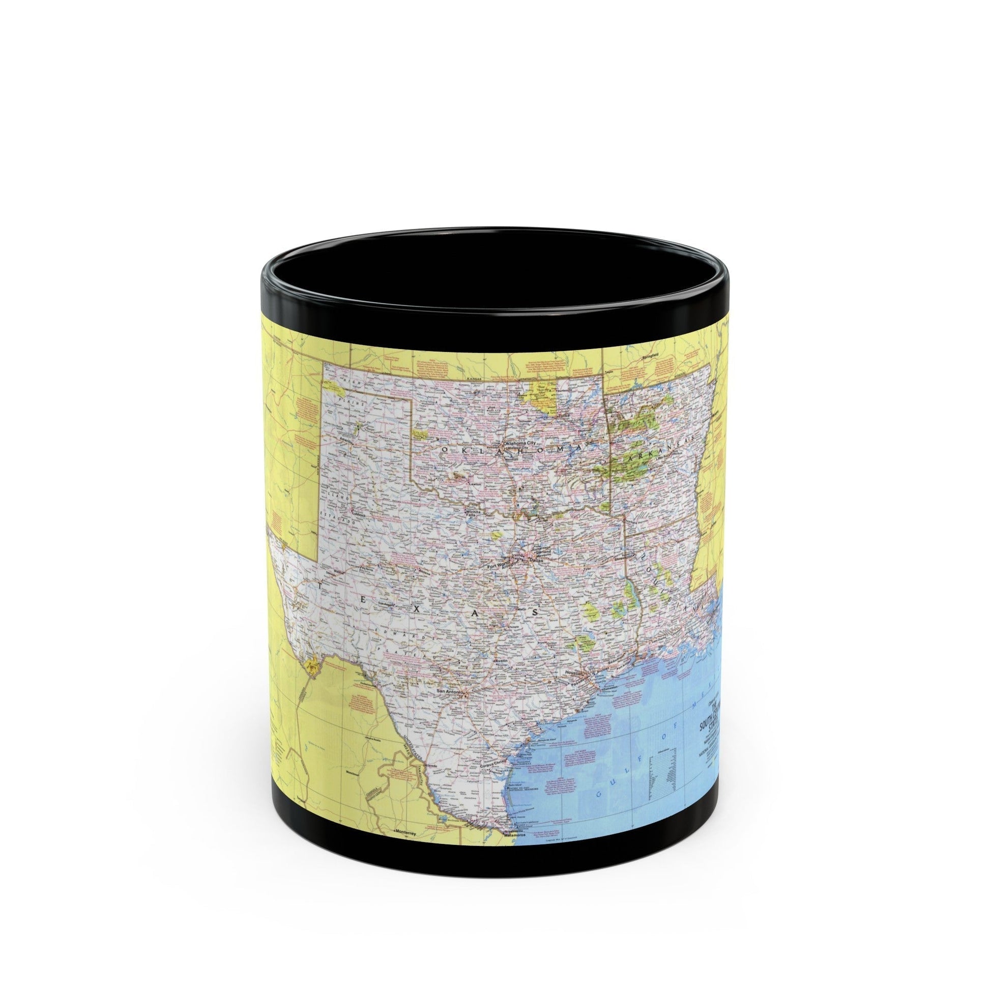 USA - South Central States 1 (1974) (Map) Black Coffee Mug-11oz-The Sticker Space