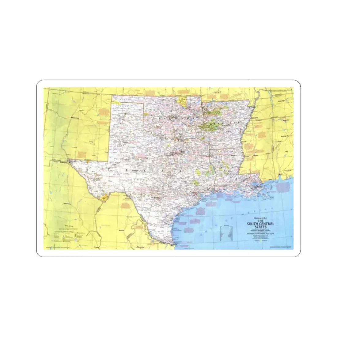USA - South Central States 1 (1974) (Map) STICKER Vinyl Kiss-Cut Decal 2 Inch White - The Sticker Space