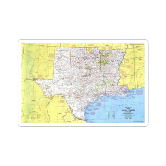 USA - South Central States 1 (1974) (Map) STICKER Vinyl Kiss-Cut Decal 2 Inch White - The Sticker Space