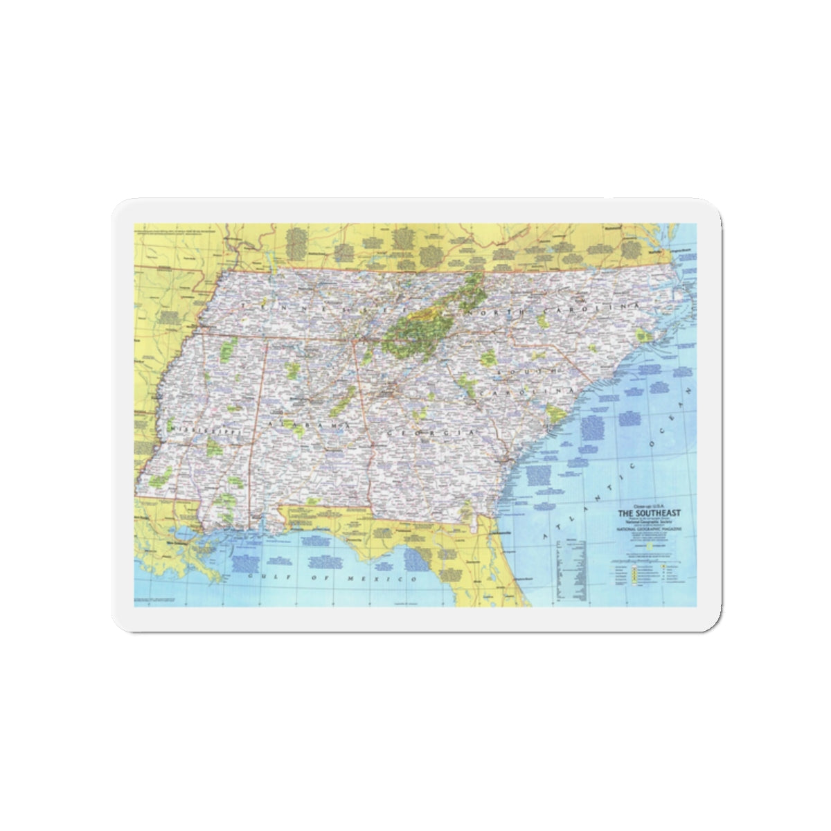 USA - Southeast 1 (1975) (Map) Refrigerator Magnet-2" x 2"-The Sticker Space