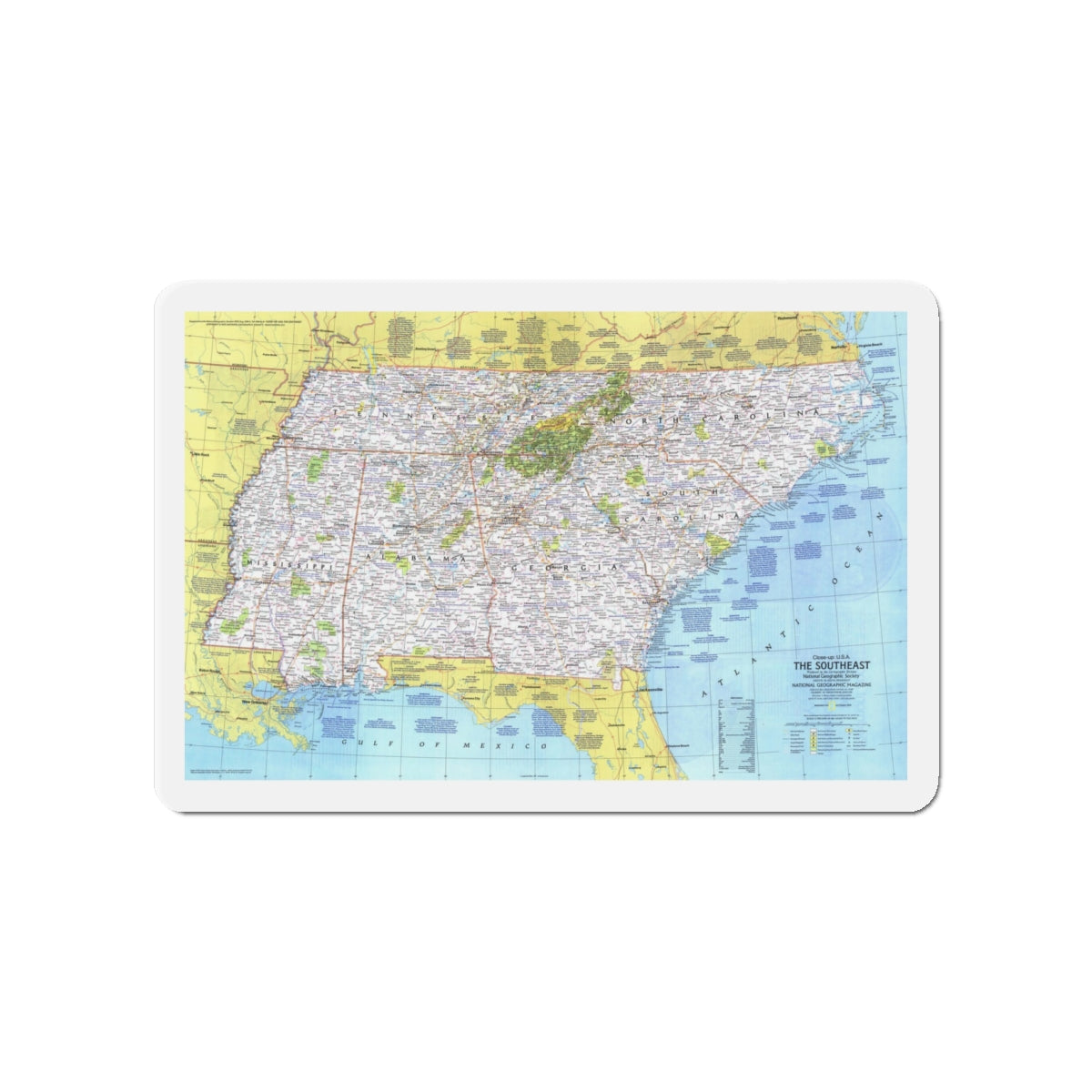 USA - Southeast 1 (1975) (Map) Refrigerator Magnet-4" x 4"-The Sticker Space