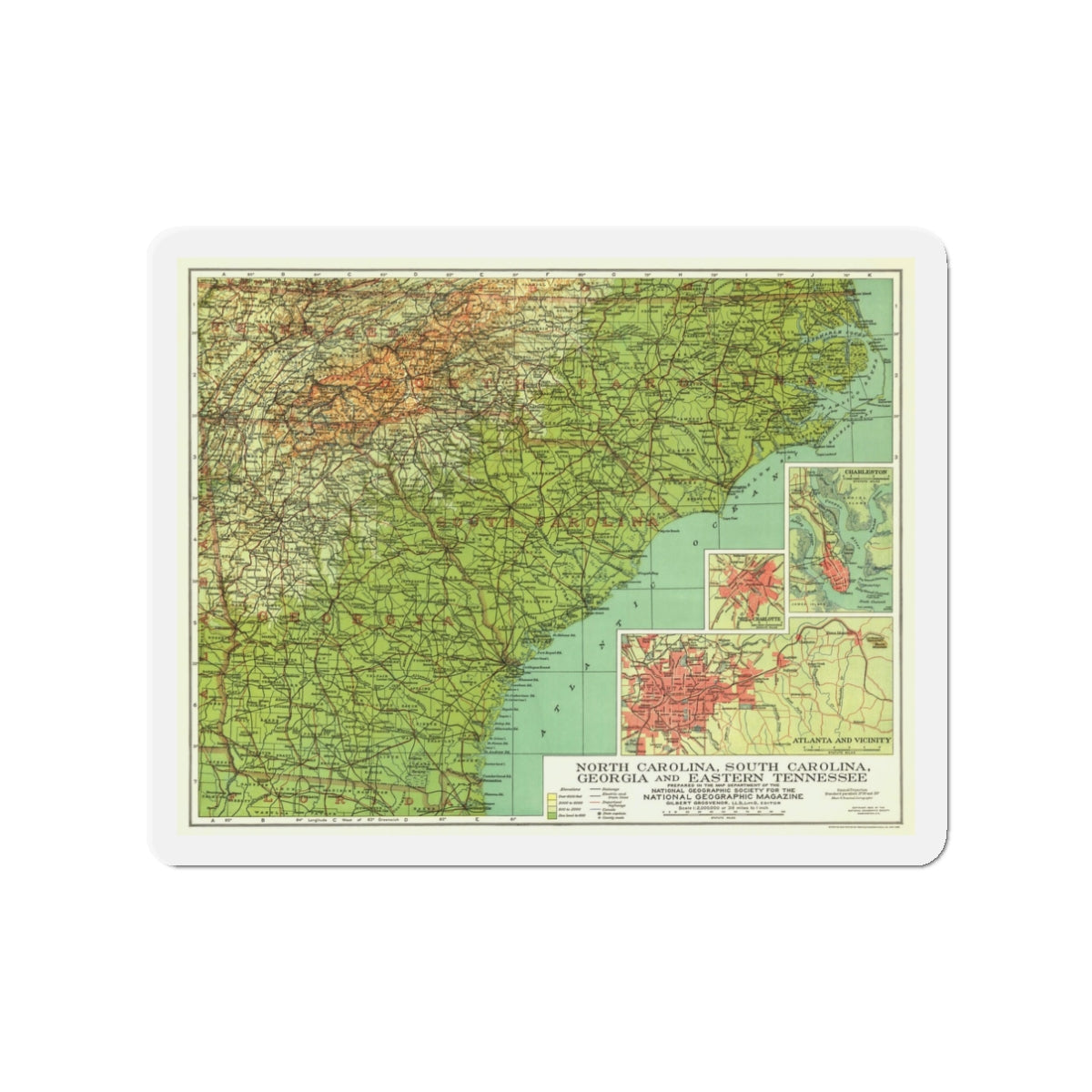 USA - Southeastern (1926) (Map) Refrigerator Magnet-3" x 3"-The Sticker Space