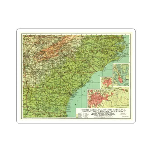 USA - Southeastern (1926) (Map) STICKER Vinyl Kiss-Cut Decal 2 Inch White - The Sticker Space