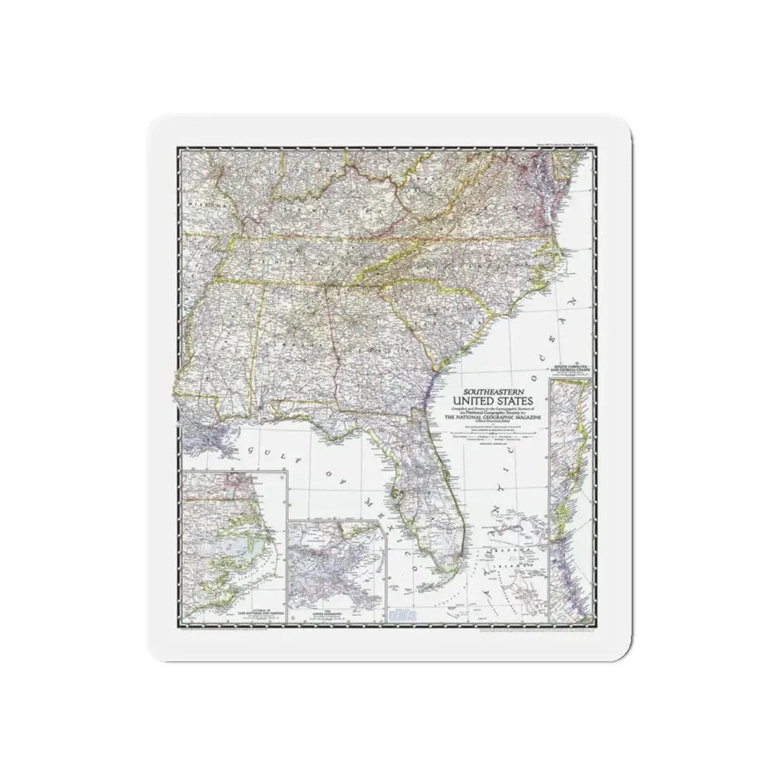 USA - Southeastern (1947) (Map) Refrigerator Magnet 5 Inch - The Sticker Space