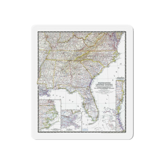 USA - Southeastern (1947) (Map) Refrigerator Magnet-6 × 6"-The Sticker Space