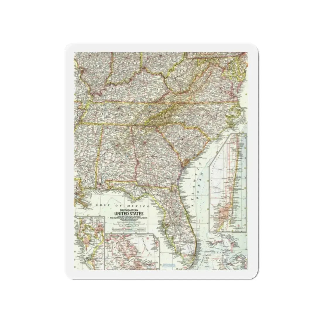 USA - Southeastern (1958) (Map) Refrigerator Magnet 2 Inch - The Sticker Space