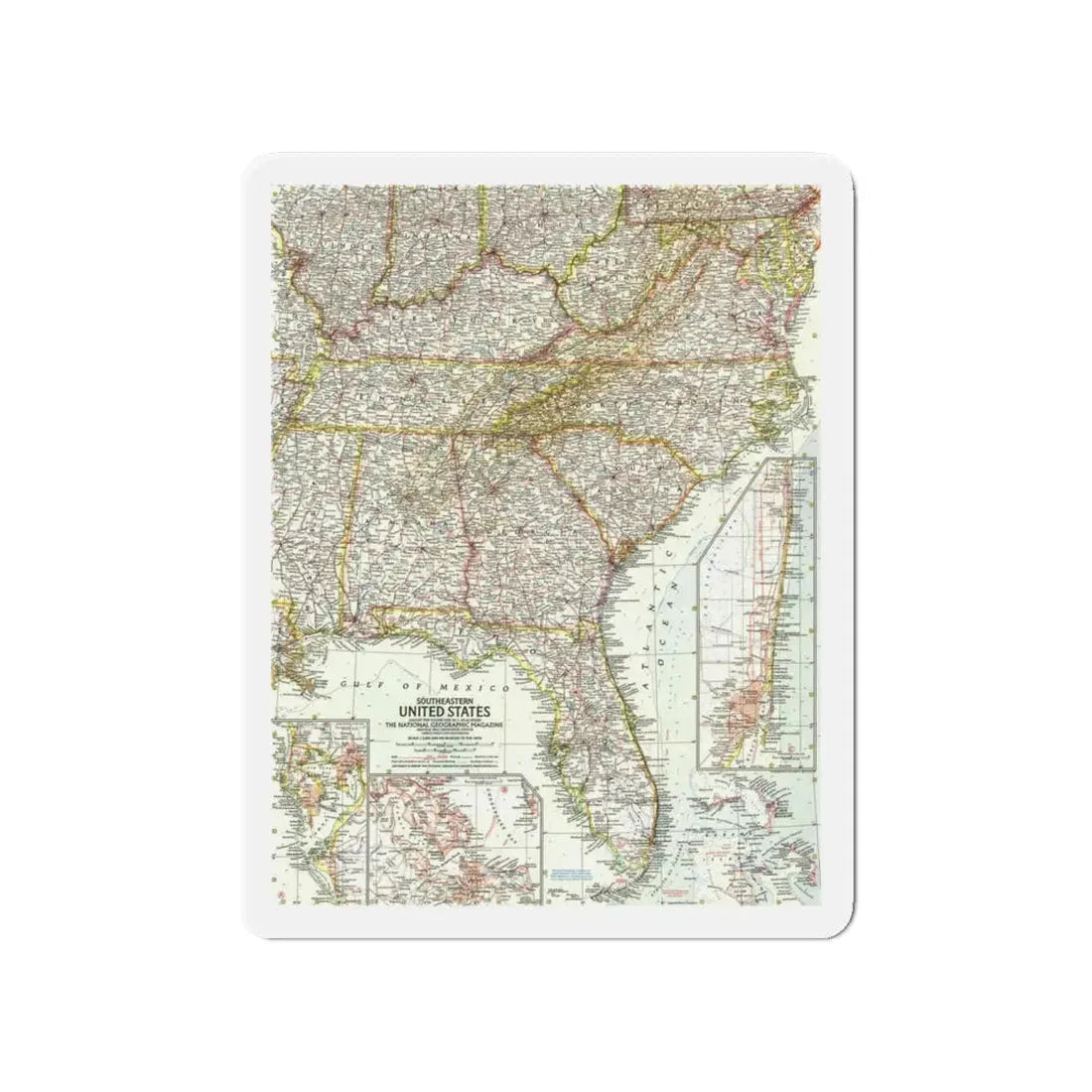 USA - Southeastern (1958) (Map) Refrigerator Magnet 4 Inch - The Sticker Space