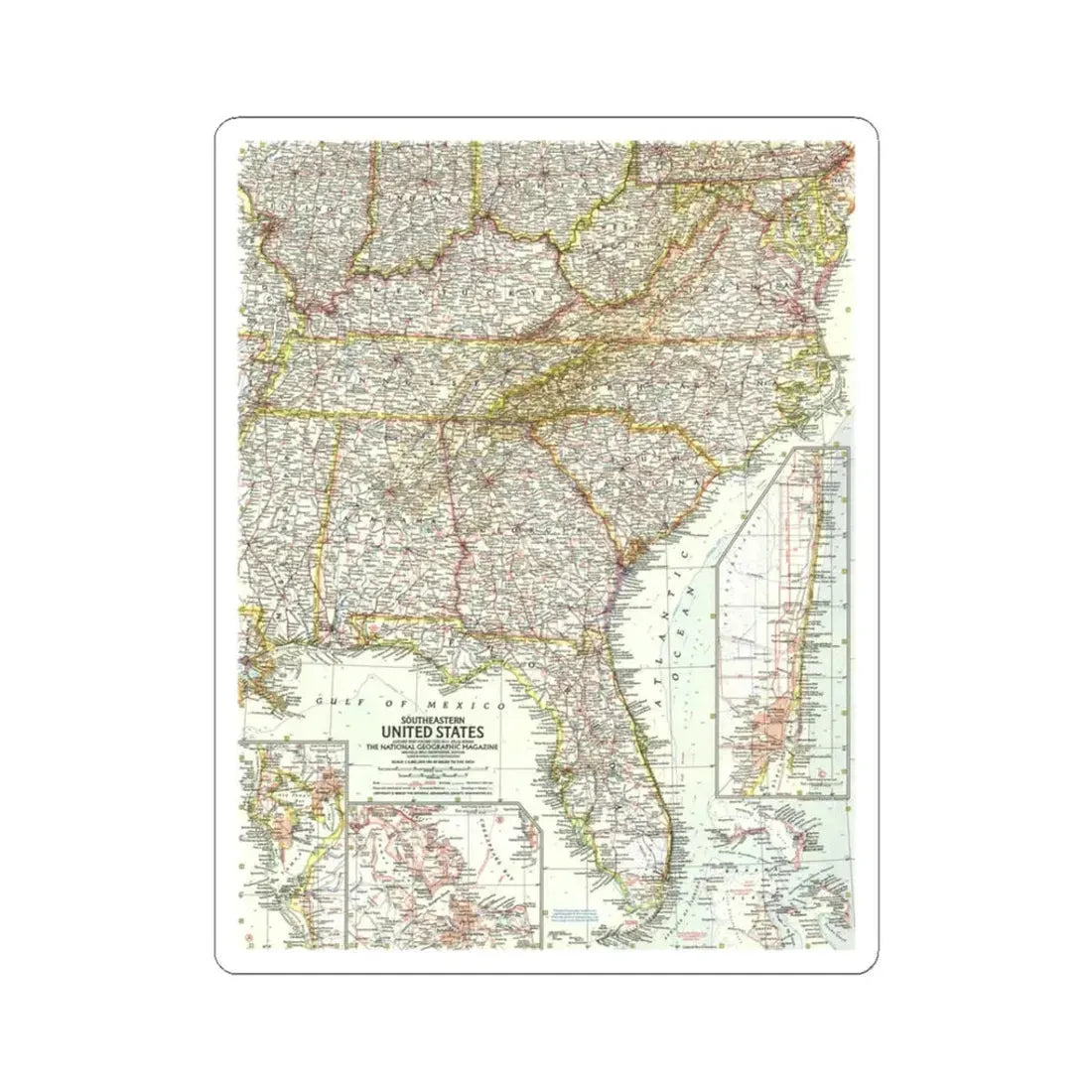 USA - Southeastern (1958) (Map) STICKER Vinyl Kiss-Cut Decal 3 Inch White - The Sticker Space