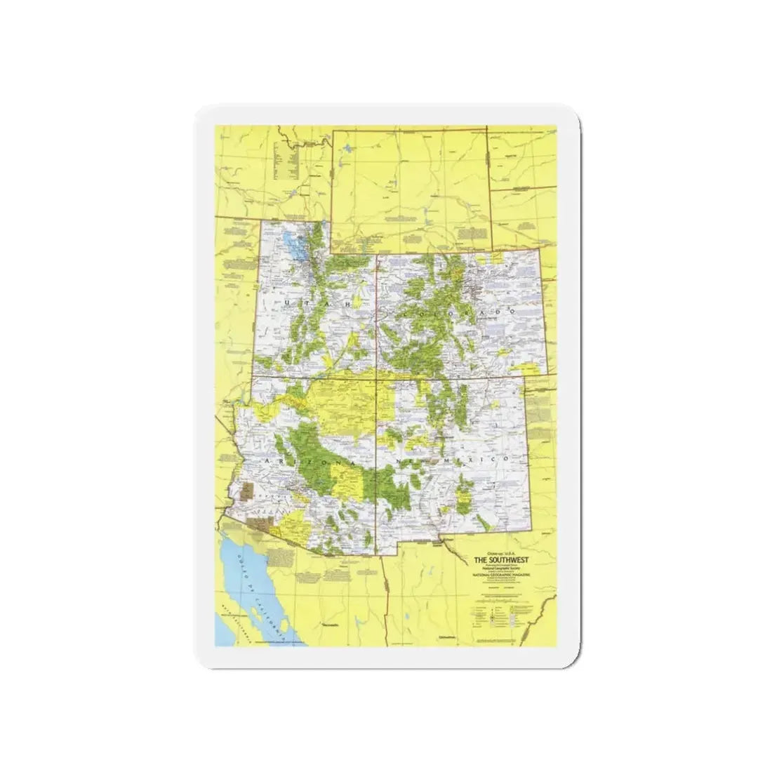 USA - Southwest 1 (1977) (Map) Refrigerator Magnet 3 Inch - The Sticker Space