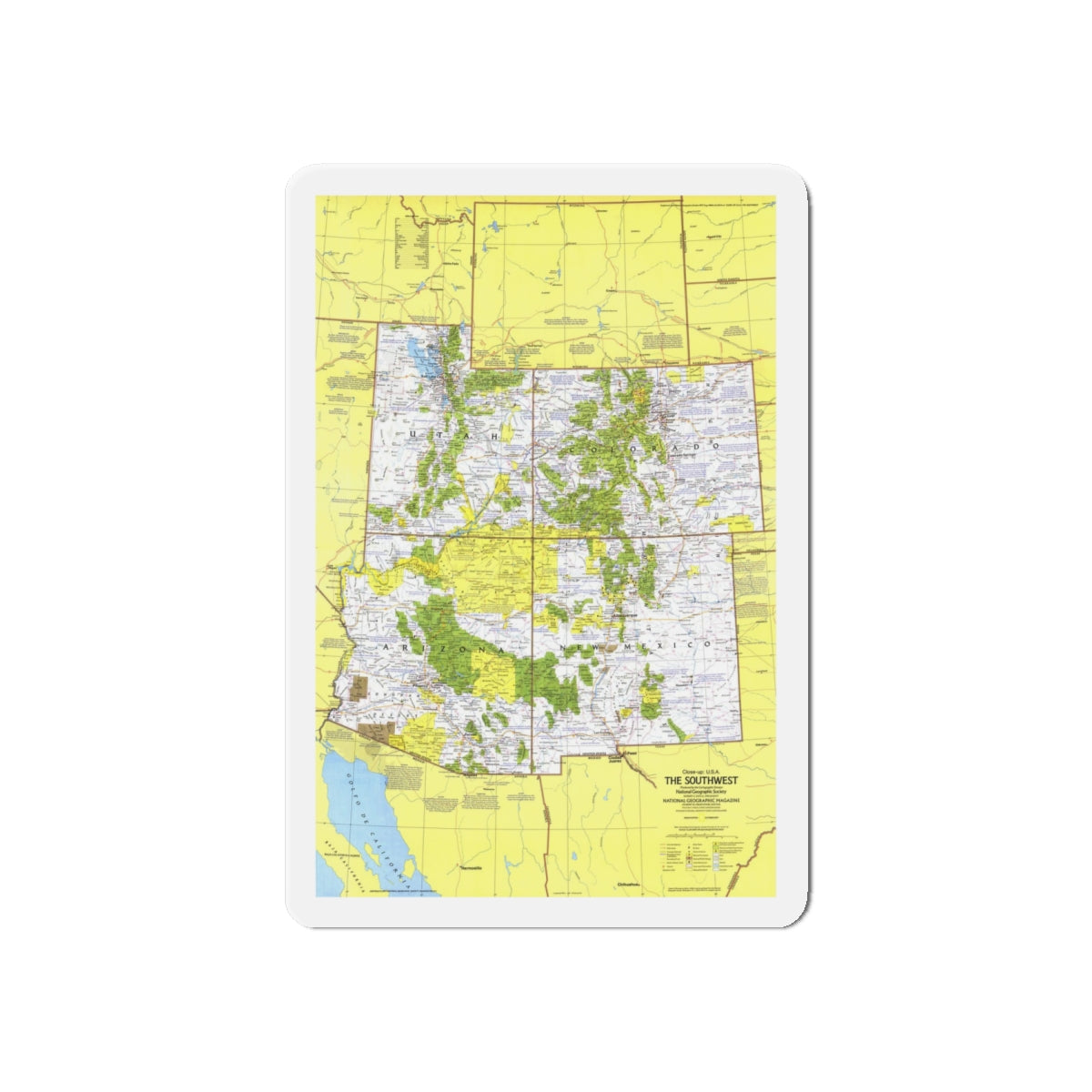 USA - Southwest 1 (1977) (Map) Refrigerator Magnet-6 × 6"-The Sticker Space