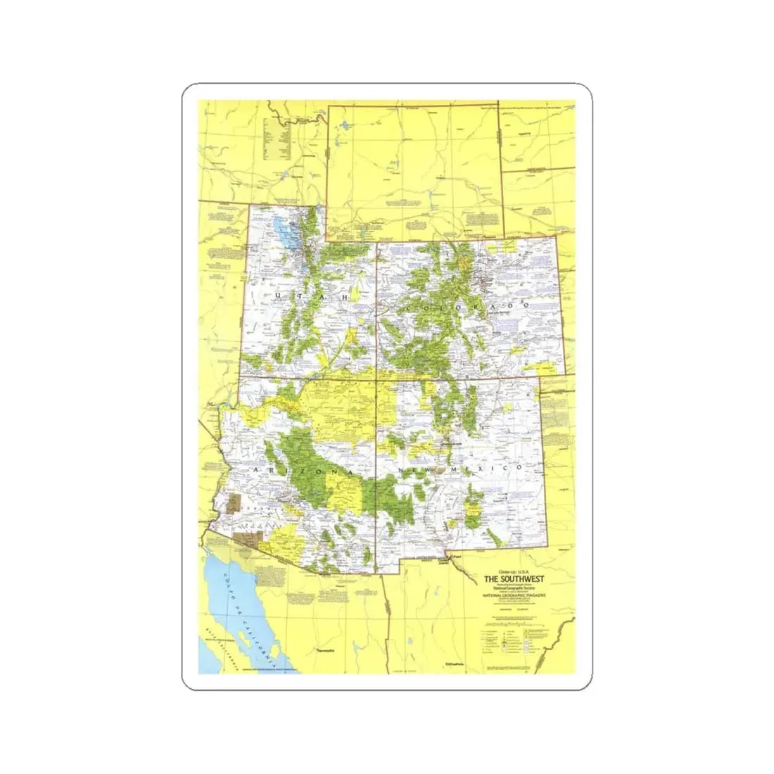 USA - Southwest 1 (1977) (Map) STICKER Vinyl Kiss-Cut Decal 4 Inch White - The Sticker Space