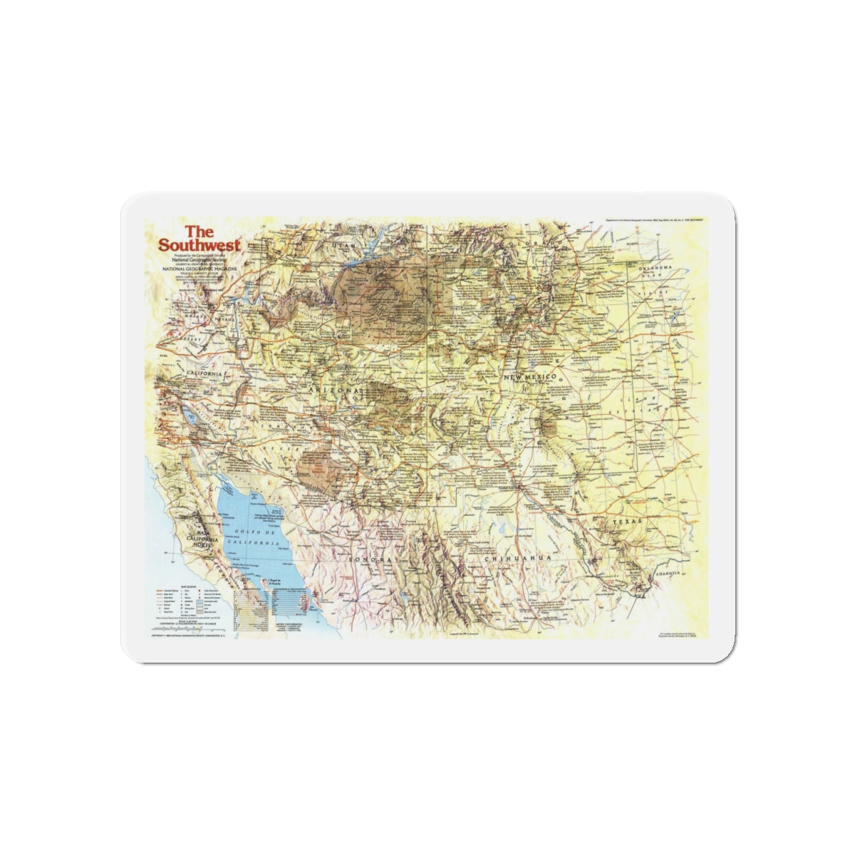 USA - Southwest 1 (1982) (Map) Refrigerator Magnet-4" x 4"-The Sticker Space