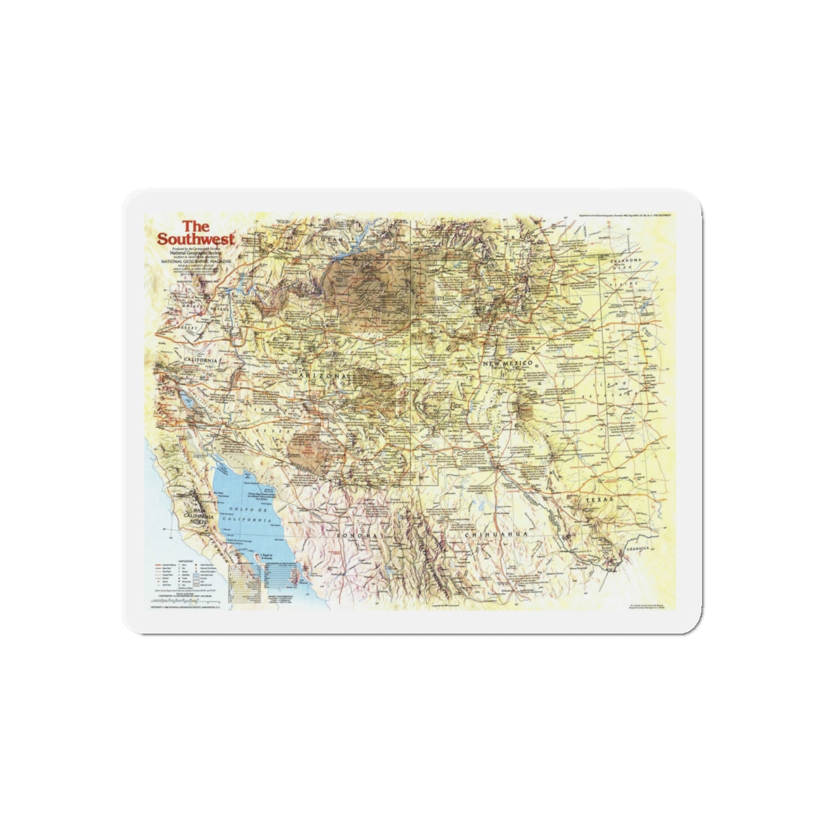 USA - Southwest 1 (1982) (Map) Refrigerator Magnet-5" x 5"-The Sticker Space