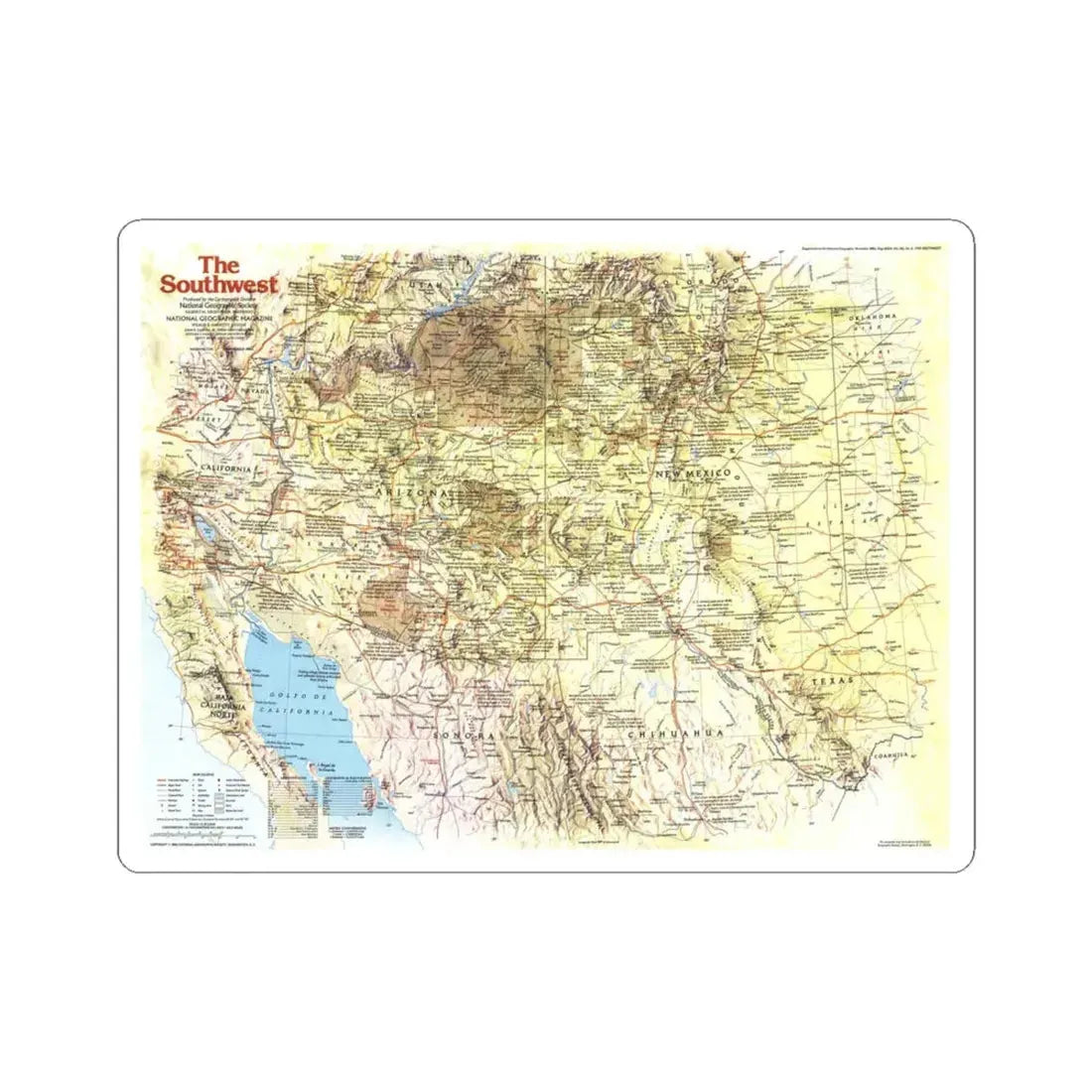 USA - Southwest 1 (1982) (Map) STICKER Vinyl Kiss-Cut Decal 4 Inch White - The Sticker Space