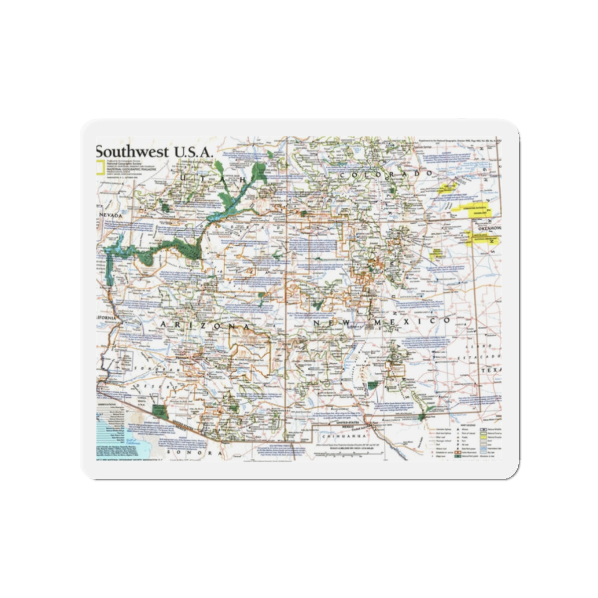 USA - Southwest (1992) (Map) Refrigerator Magnet-2" x 2"-The Sticker Space