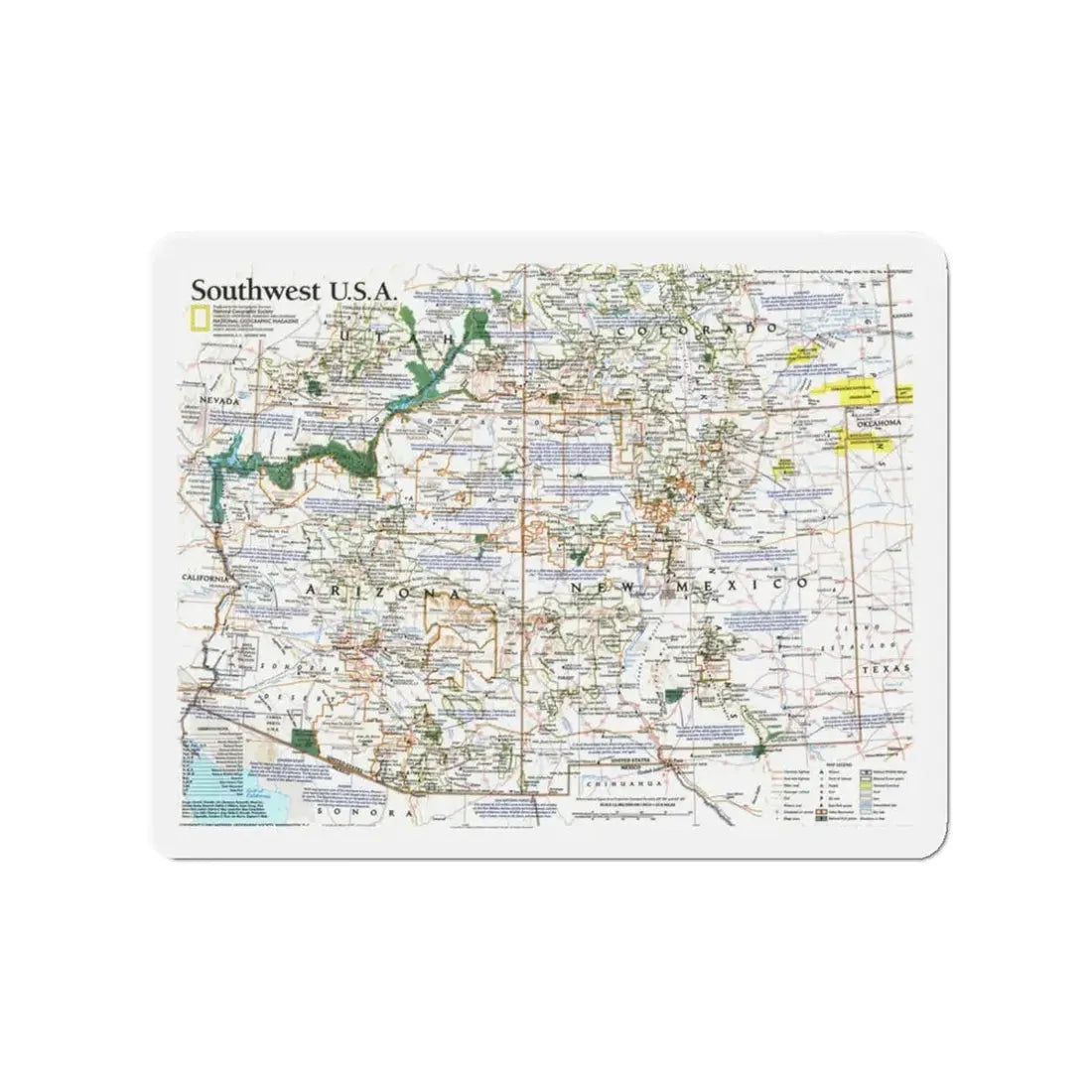USA - Southwest (1992) (Map) Refrigerator Magnet 3 Inch - The Sticker Space