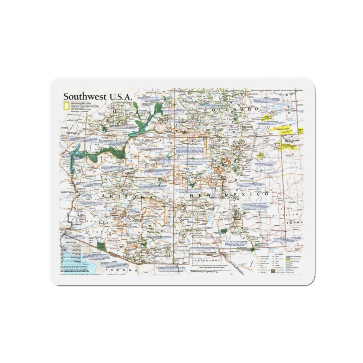 USA - Southwest (1992) (Map) Refrigerator Magnet-3" x 3"-The Sticker Space