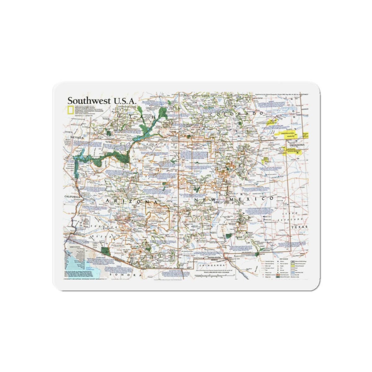 USA - Southwest (1992) (Map) Refrigerator Magnet-4" x 4"-The Sticker Space