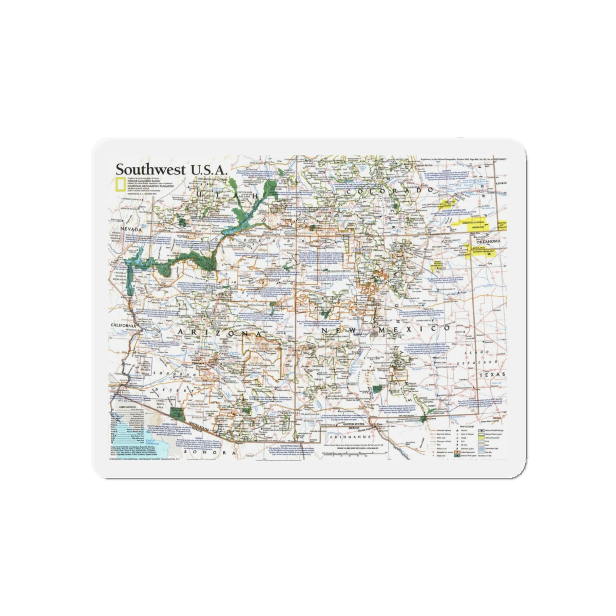 USA - Southwest (1992) (Map) Refrigerator Magnet-5" x 5"-The Sticker Space