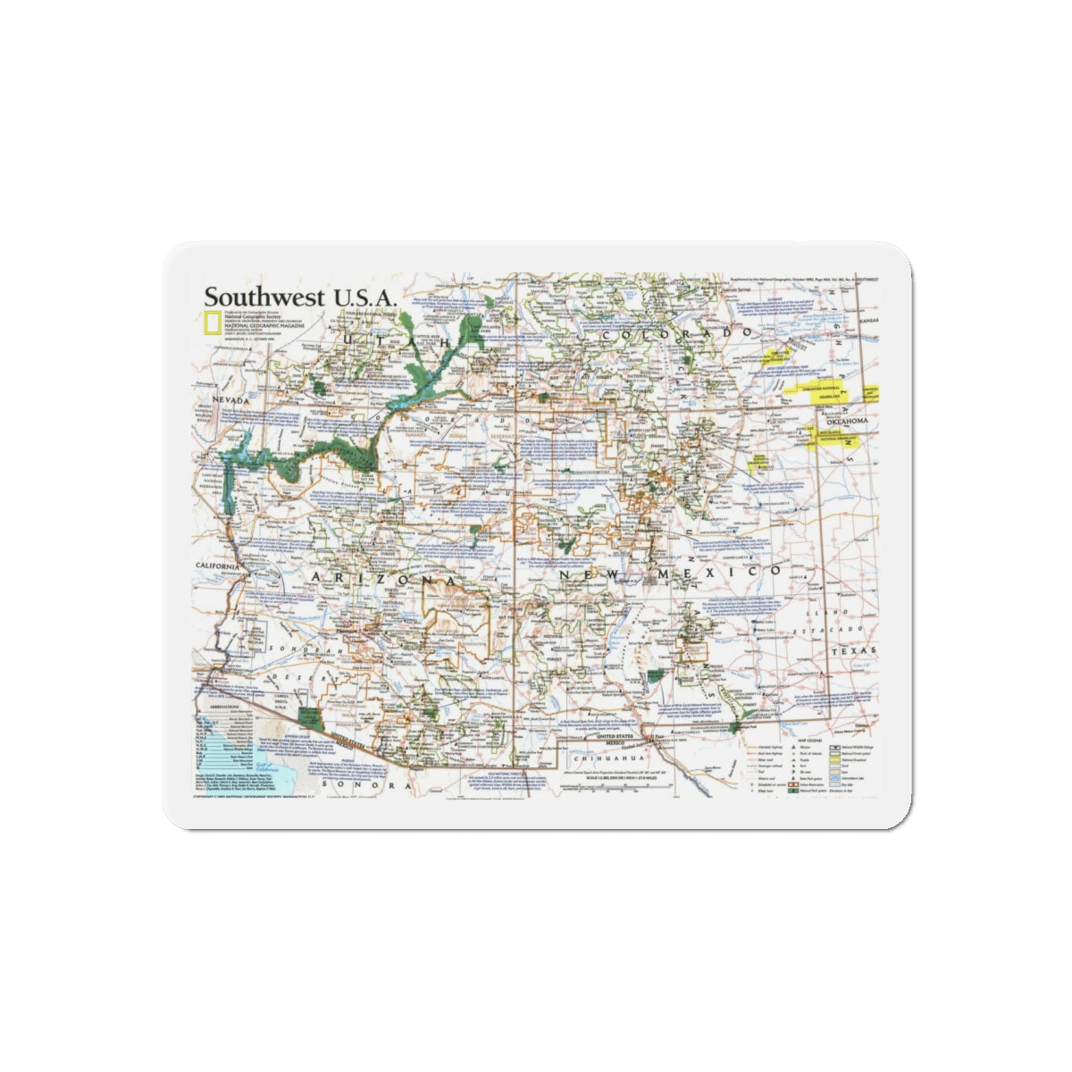 USA - Southwest (1992) (Map) Refrigerator Magnet-6 × 6"-The Sticker Space