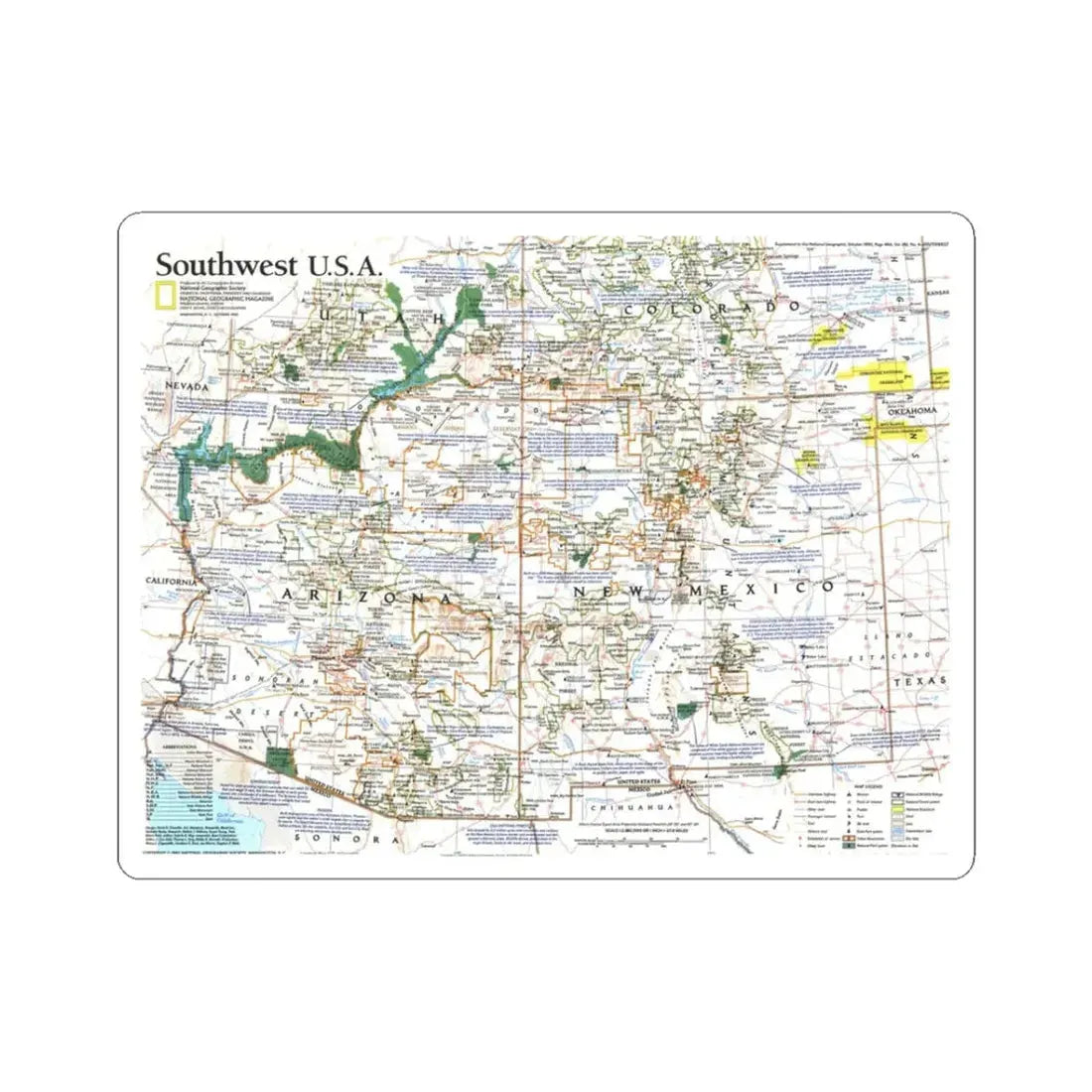 USA - Southwest (1992) (Map) STICKER Vinyl Kiss-Cut Decal 3 Inch White - The Sticker Space