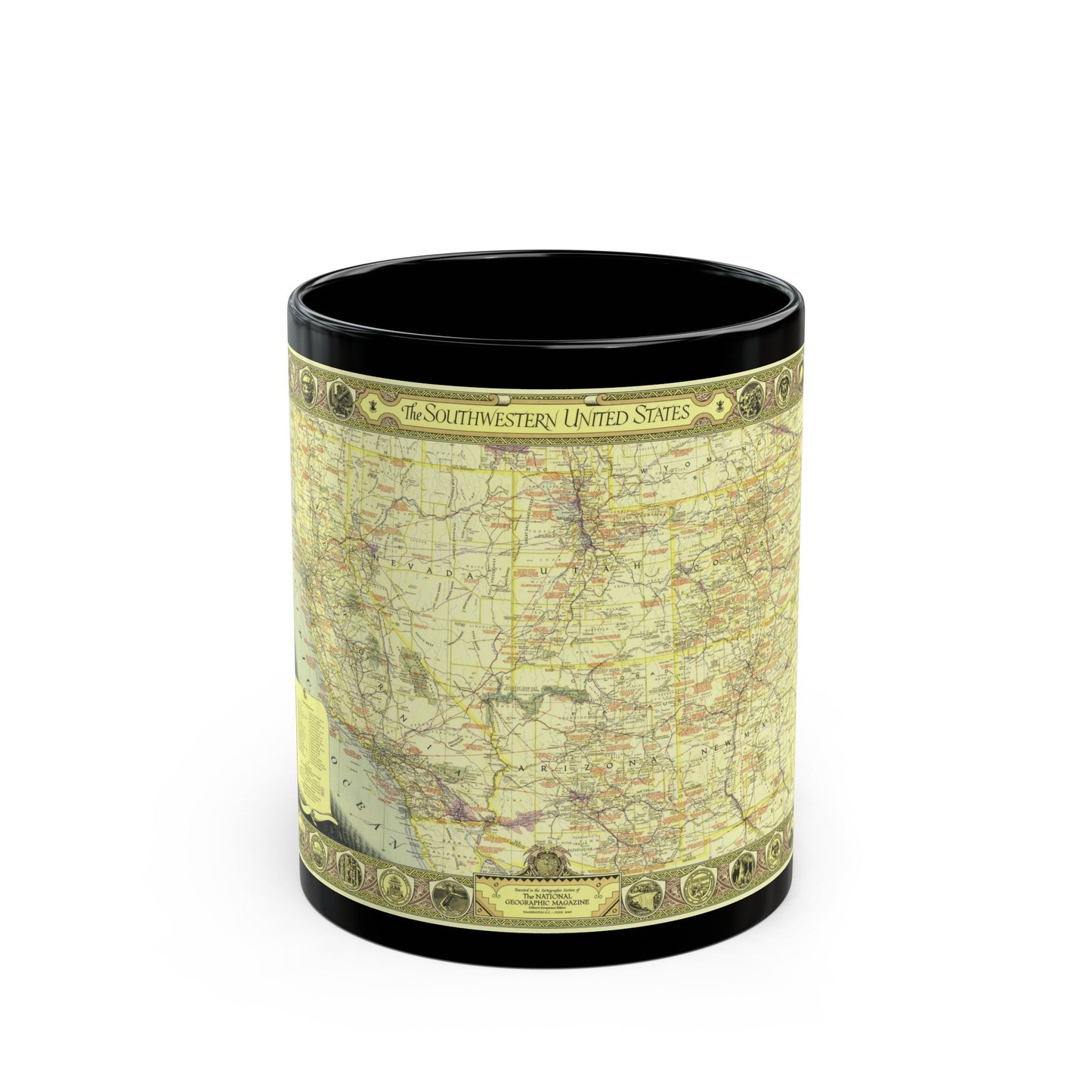 USA - Southwestern (1940) (Map) Black Coffee Mug-11oz-The Sticker Space