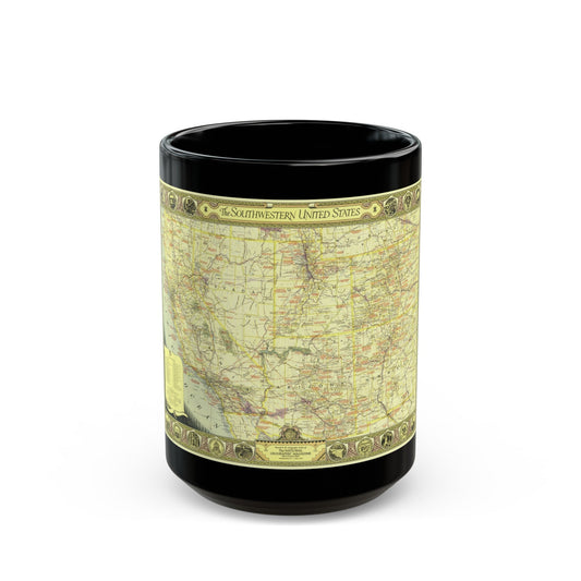 USA - Southwestern (1940) (Map) Black Coffee Mug-15oz-The Sticker Space