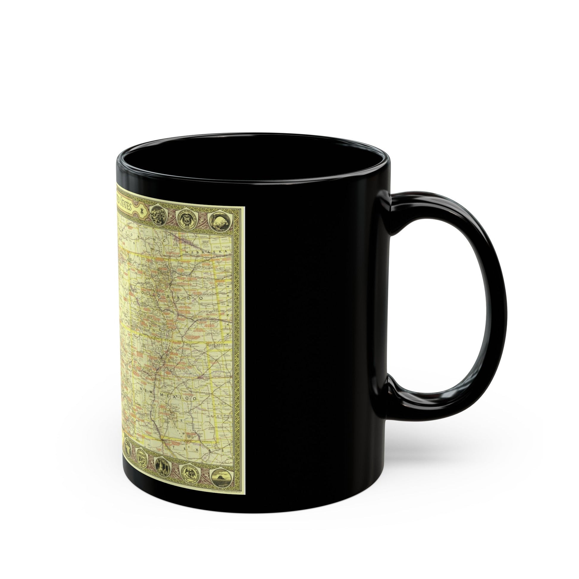 USA - Southwestern (1940) (Map) Black Coffee Mug-The Sticker Space