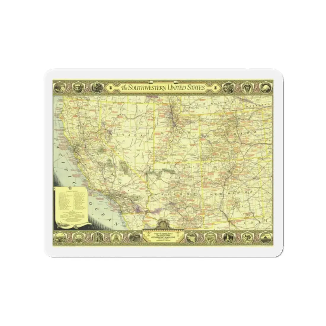 USA - Southwestern (1940) (Map) Refrigerator Magnet 2 Inch - The Sticker Space
