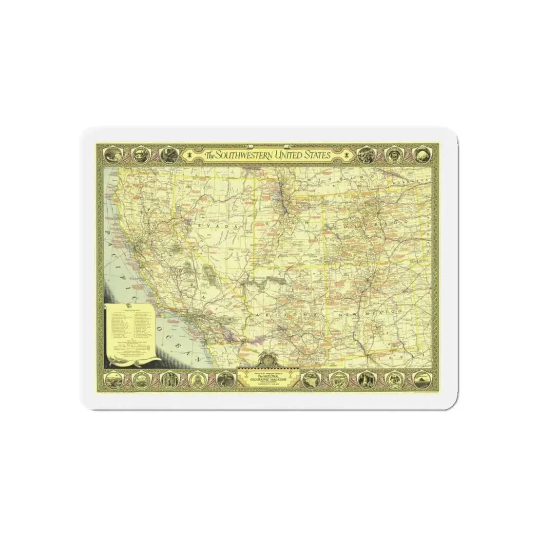 USA - Southwestern (1940) (Map) Refrigerator Magnet 5 Inch - The Sticker Space