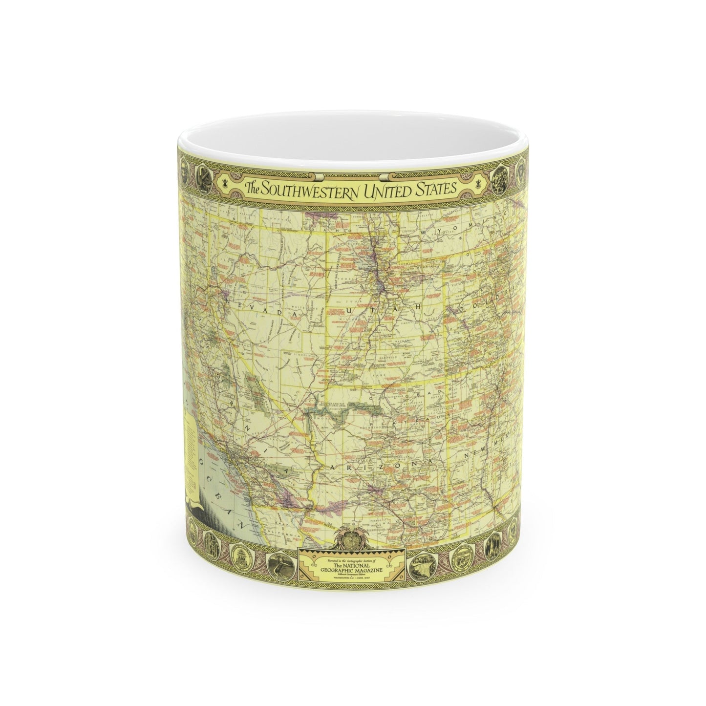 USA - Southwestern (1940) (Map) White Coffee Mug-11oz-The Sticker Space