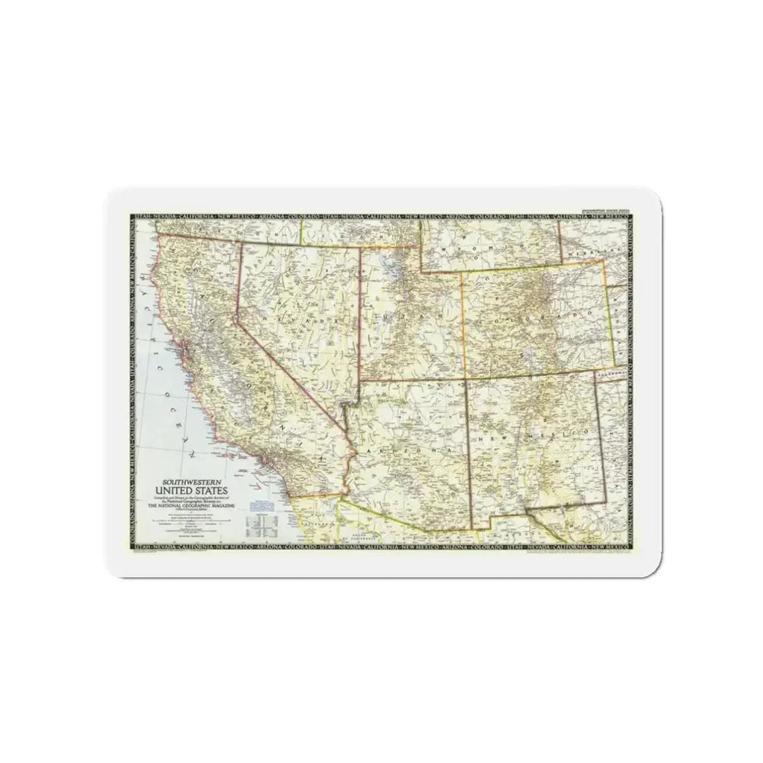 USA - Southwestern (1948) (Map) Refrigerator Magnet 3 Inch - The Sticker Space