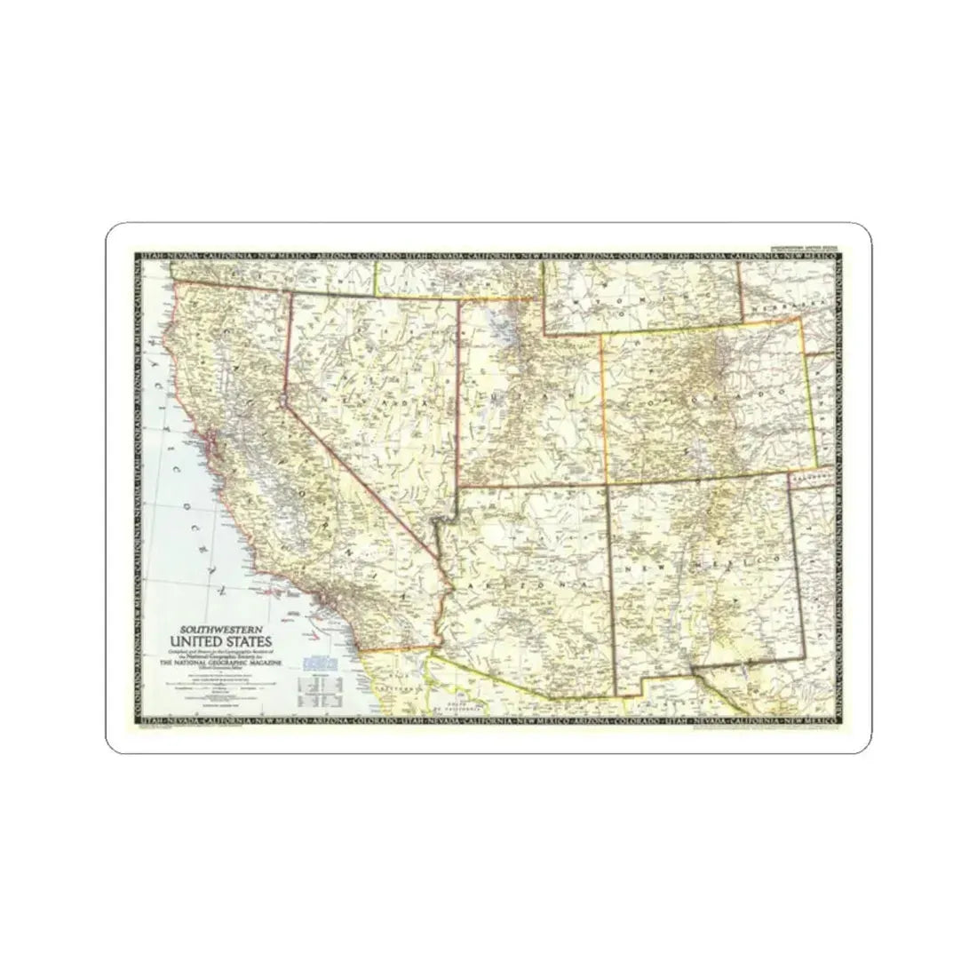 USA - Southwestern (1948) (Map) STICKER Vinyl Kiss-Cut Decal 2 Inch White - The Sticker Space