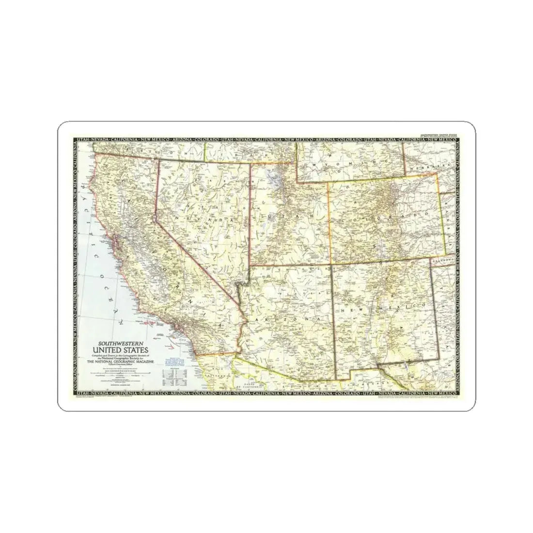 USA - Southwestern (1948) (Map) STICKER Vinyl Kiss-Cut Decal 4 Inch White - The Sticker Space