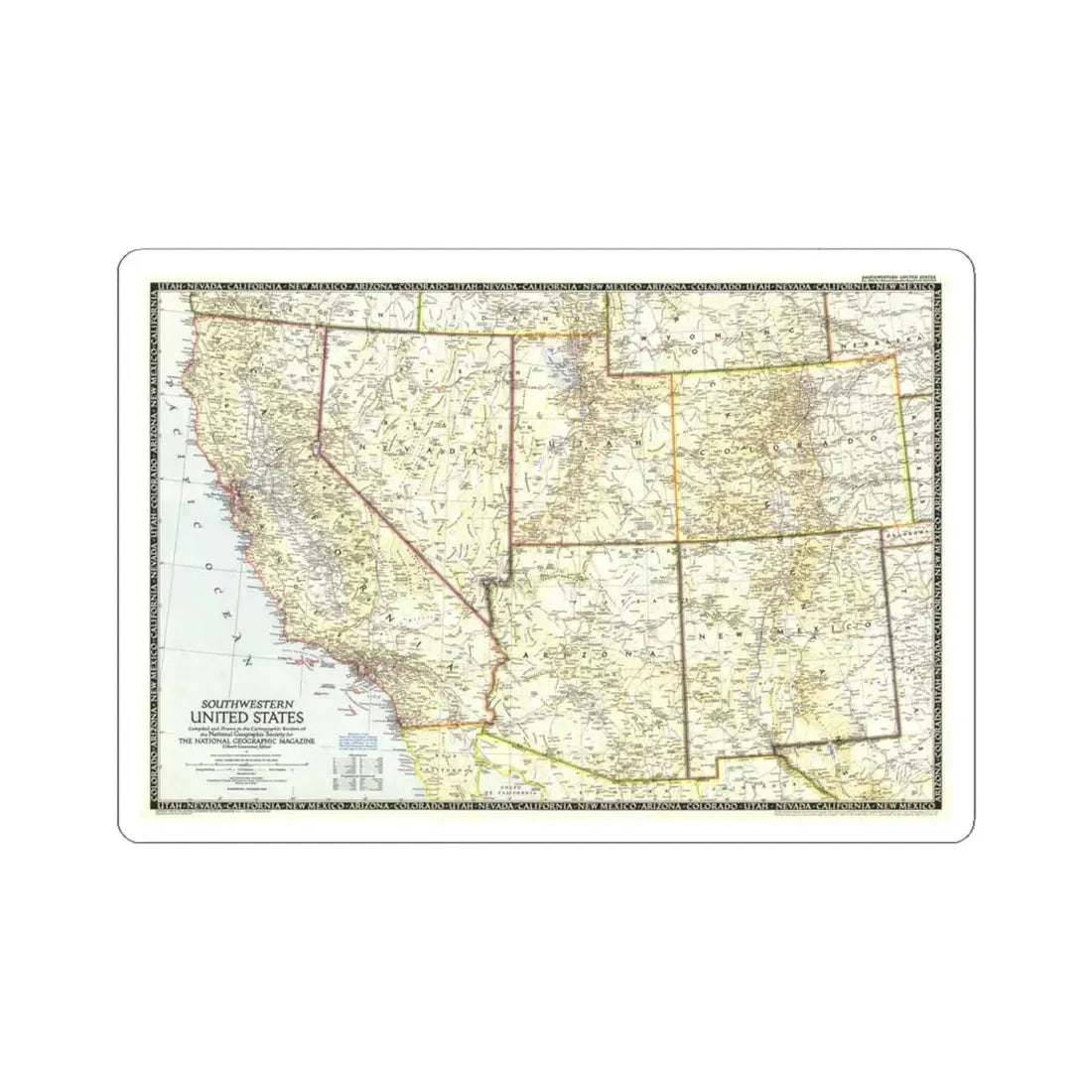 USA - Southwestern (1948) (Map) STICKER Vinyl Kiss-Cut Decal 6 Inch White - The Sticker Space