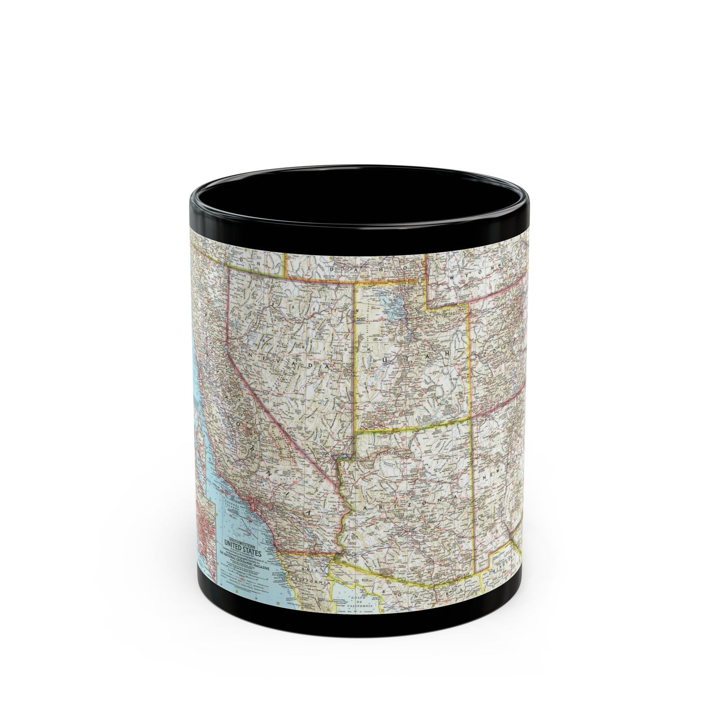 USA - Southwestern (1959) (Map) Black Coffee Mug-11oz-The Sticker Space