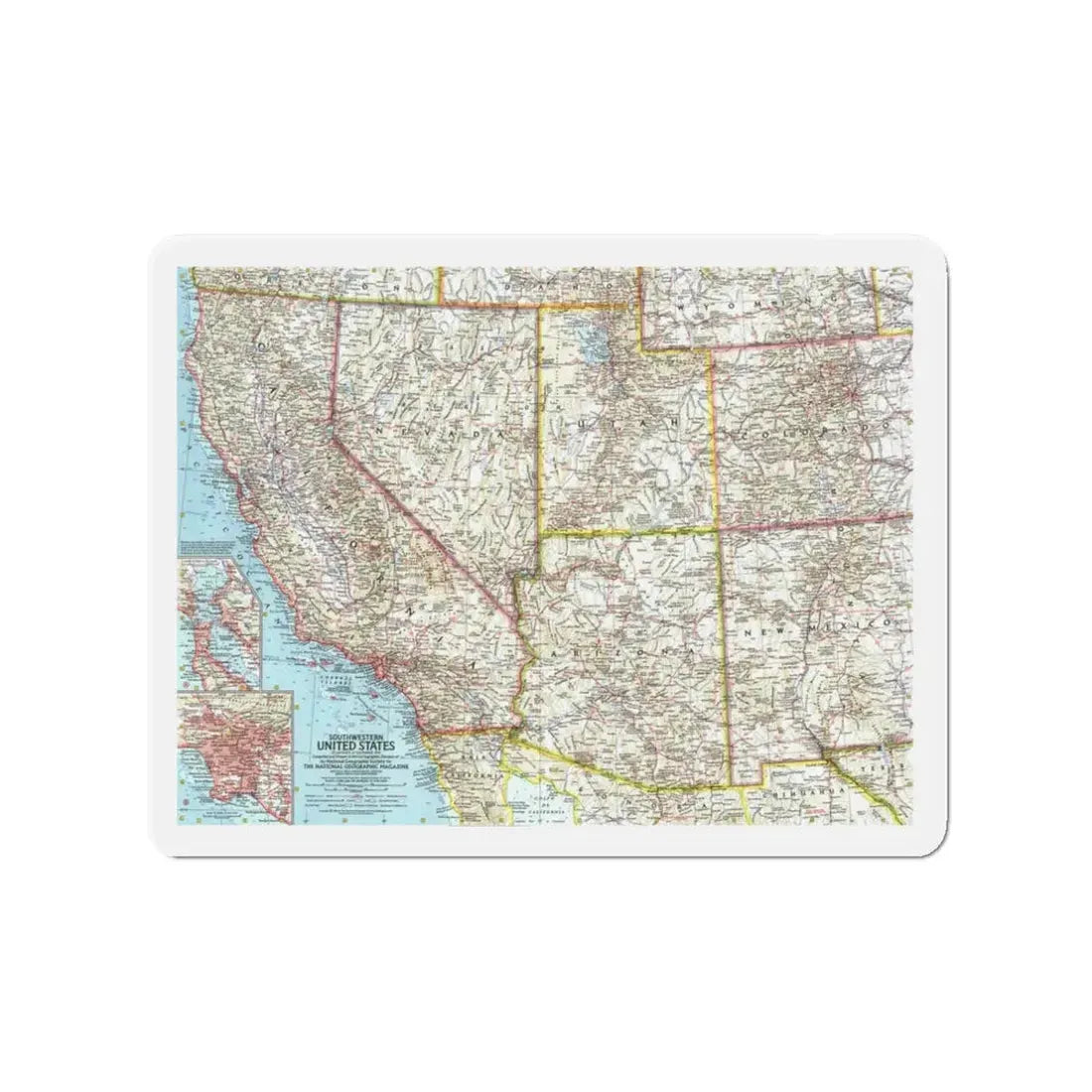 USA - Southwestern (1959) (Map) Refrigerator Magnet 3 Inch - The Sticker Space