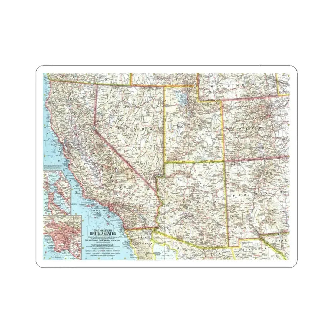 USA - Southwestern (1959) (Map) STICKER Vinyl Kiss-Cut Decal 4 Inch White - The Sticker Space