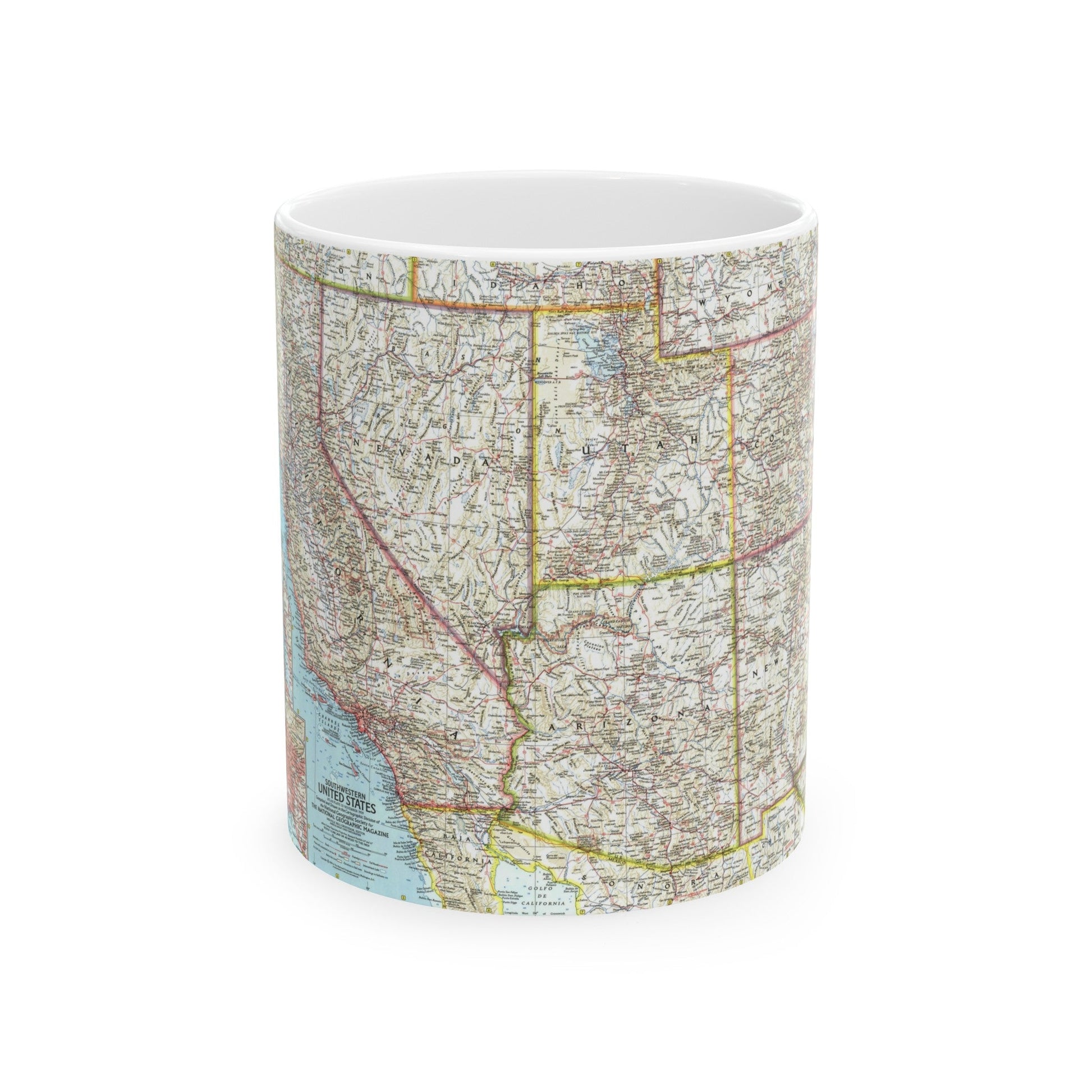 USA - Southwestern (1959) (Map) White Coffee Mug-11oz-The Sticker Space