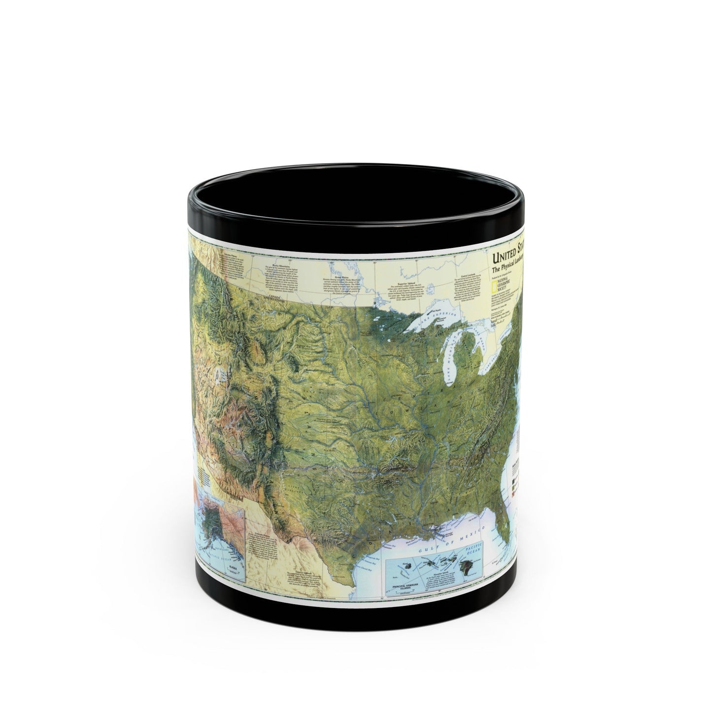 USA - The Physical Landscape (1996) (Map) Black Coffee Mug-11oz-The Sticker Space