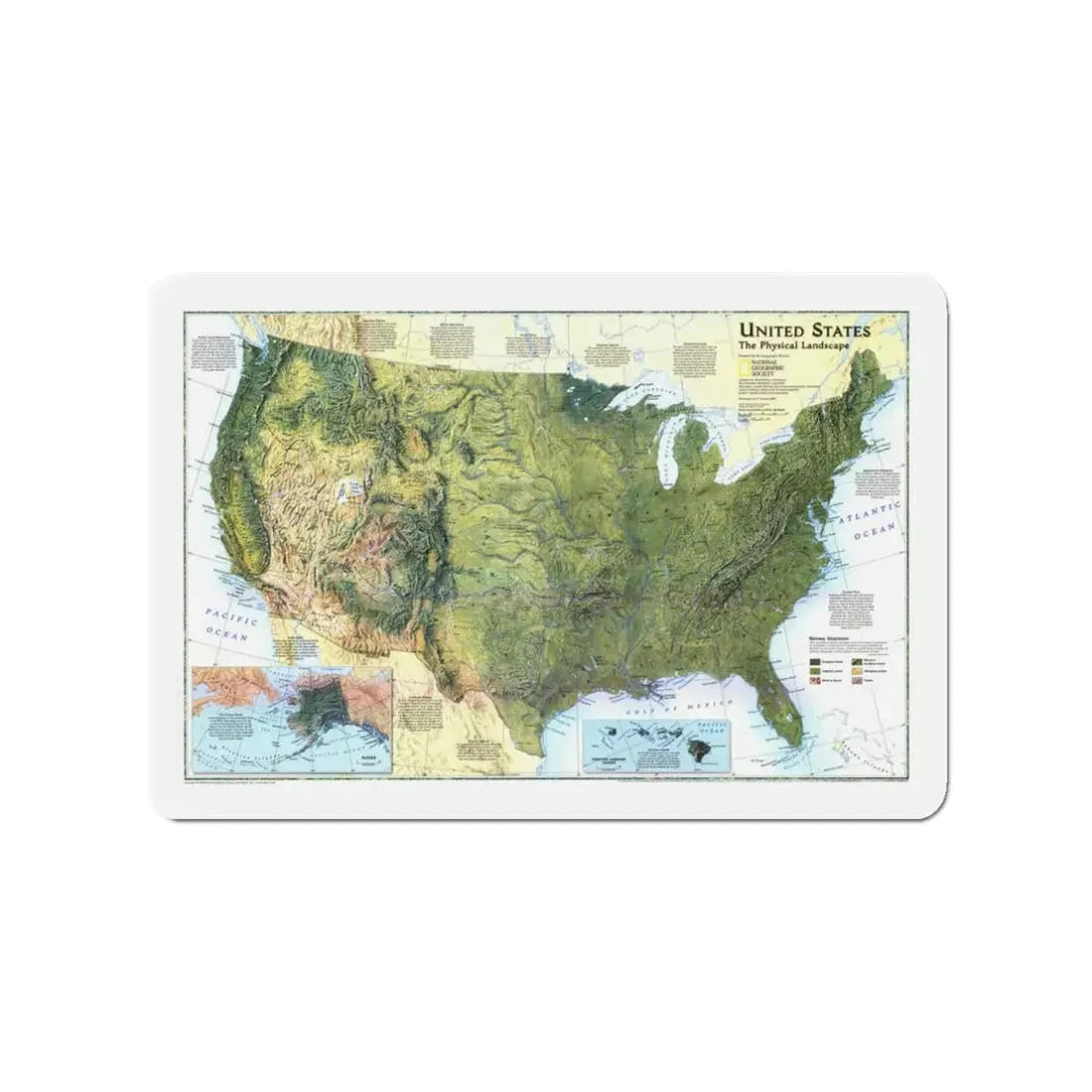 USA - The Physical Landscape (1996) (Map) Refrigerator Magnet 3 Inch - The Sticker Space