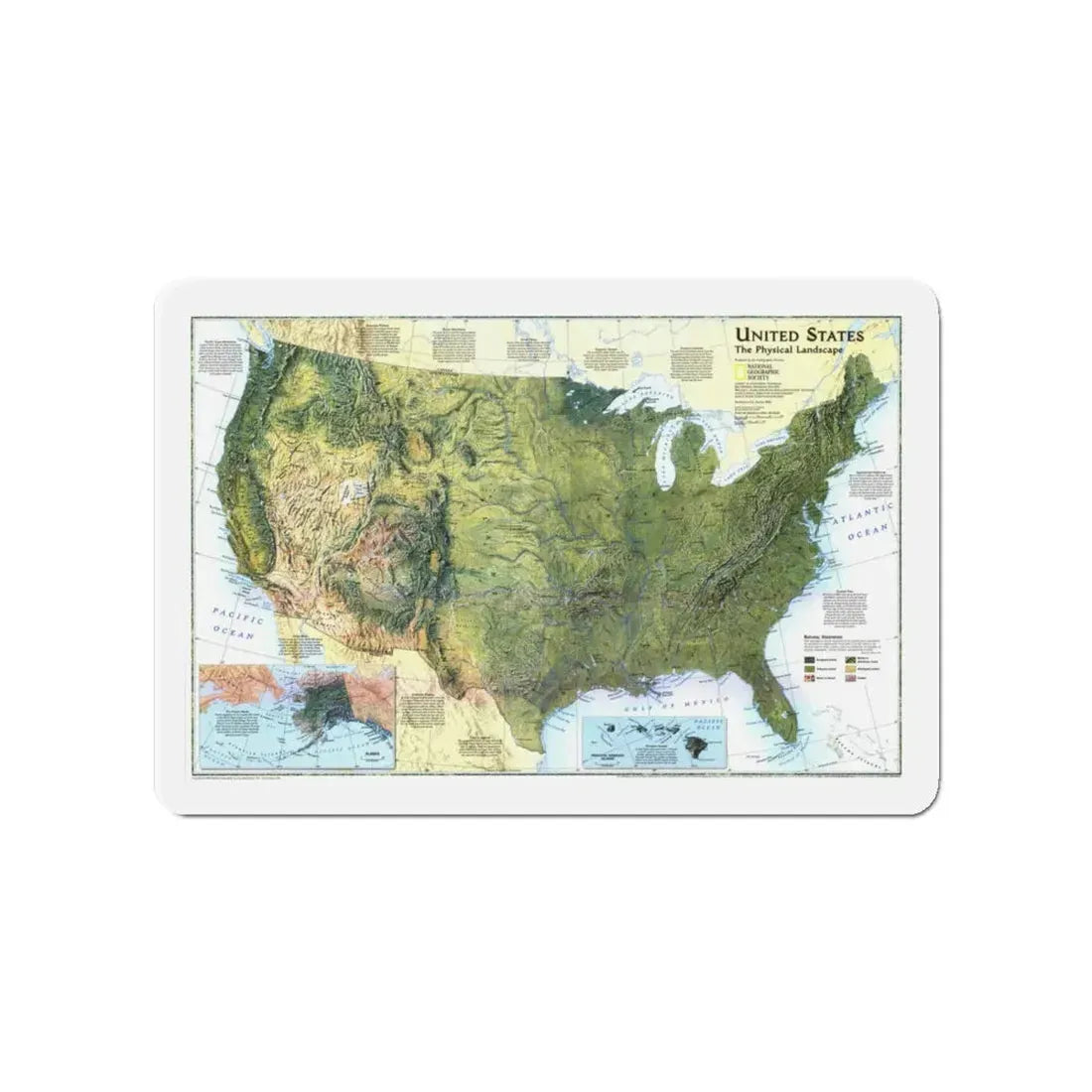USA - The Physical Landscape (1996) (Map) Refrigerator Magnet 4 Inch - The Sticker Space