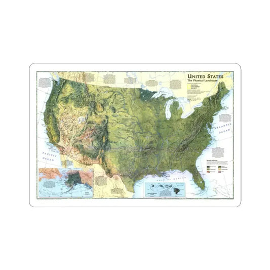 USA - The Physical Landscape (1996) (Map) STICKER Vinyl Kiss-Cut Decal 2 Inch White - The Sticker Space