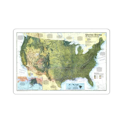USA - The Physical Landscape (1996) (Map) STICKER Vinyl Kiss-Cut Decal 3 Inch White - The Sticker Space