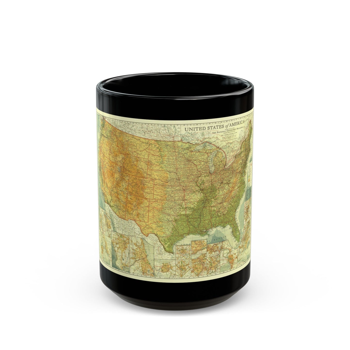 USA - The United States (1923) (Map) Black Coffee Mug-15oz-The Sticker Space