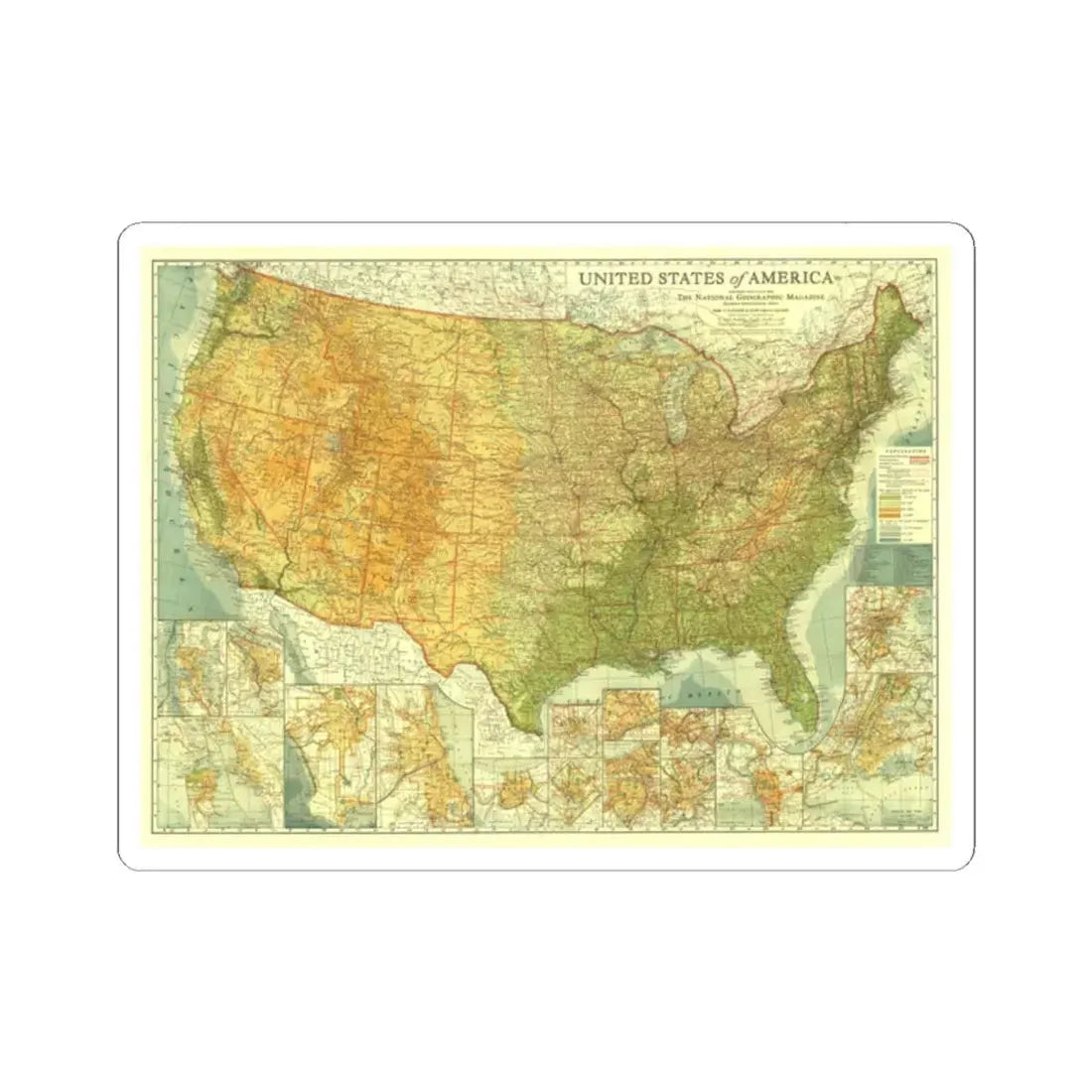 USA - The United States (1923) (Map) STICKER Vinyl Kiss-Cut Decal 2 Inch White - The Sticker Space