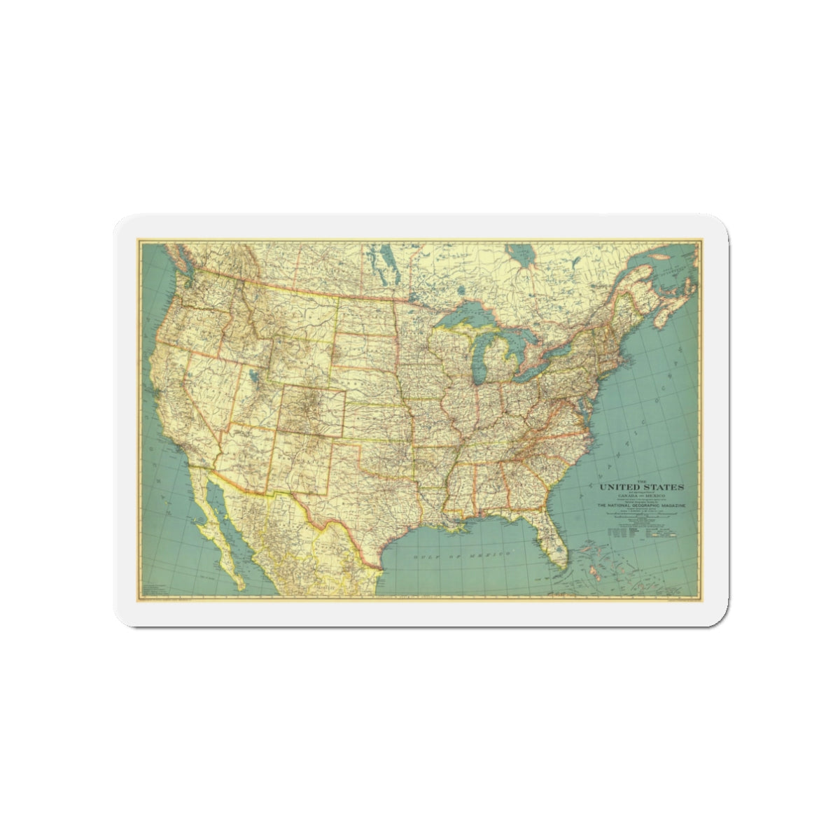 USA - The United States (1933) (Map) Refrigerator Magnet-3" x 3"-The Sticker Space