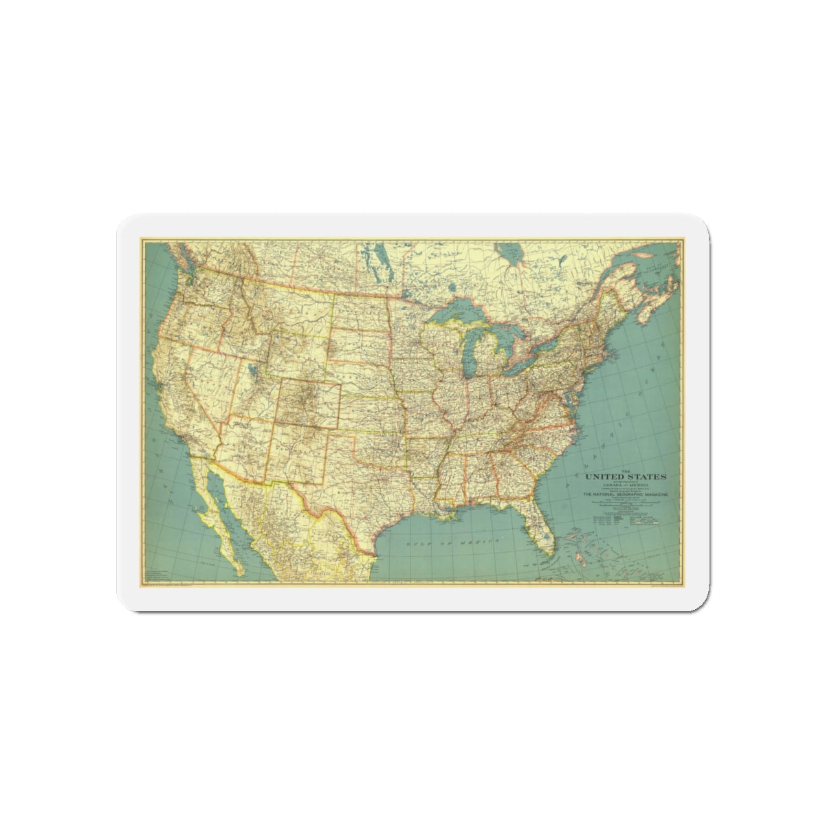 USA - The United States (1933) (Map) Refrigerator Magnet-4" x 4"-The Sticker Space