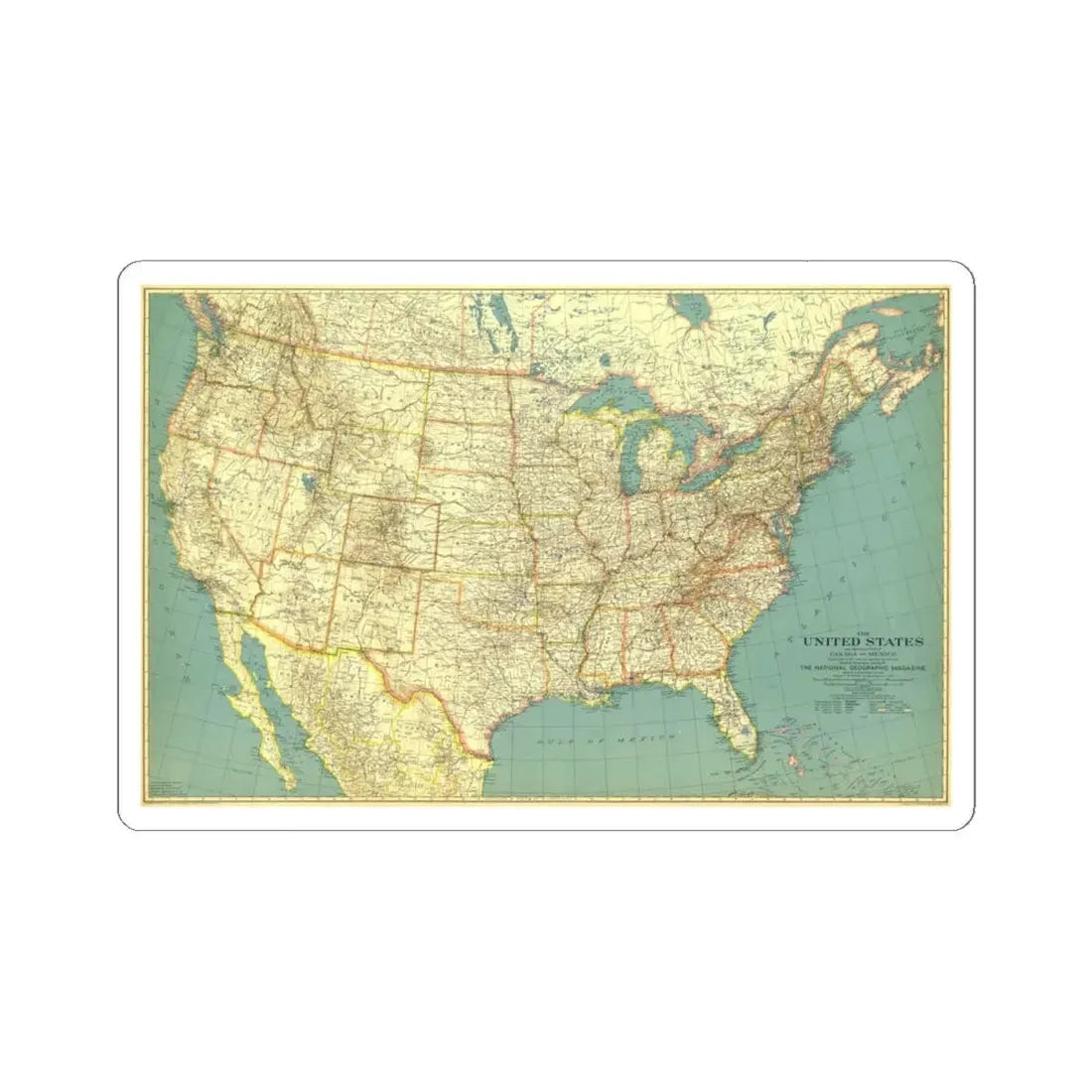 USA - The United States (1933) (Map) STICKER Vinyl Kiss-Cut Decal 4 Inch White - The Sticker Space